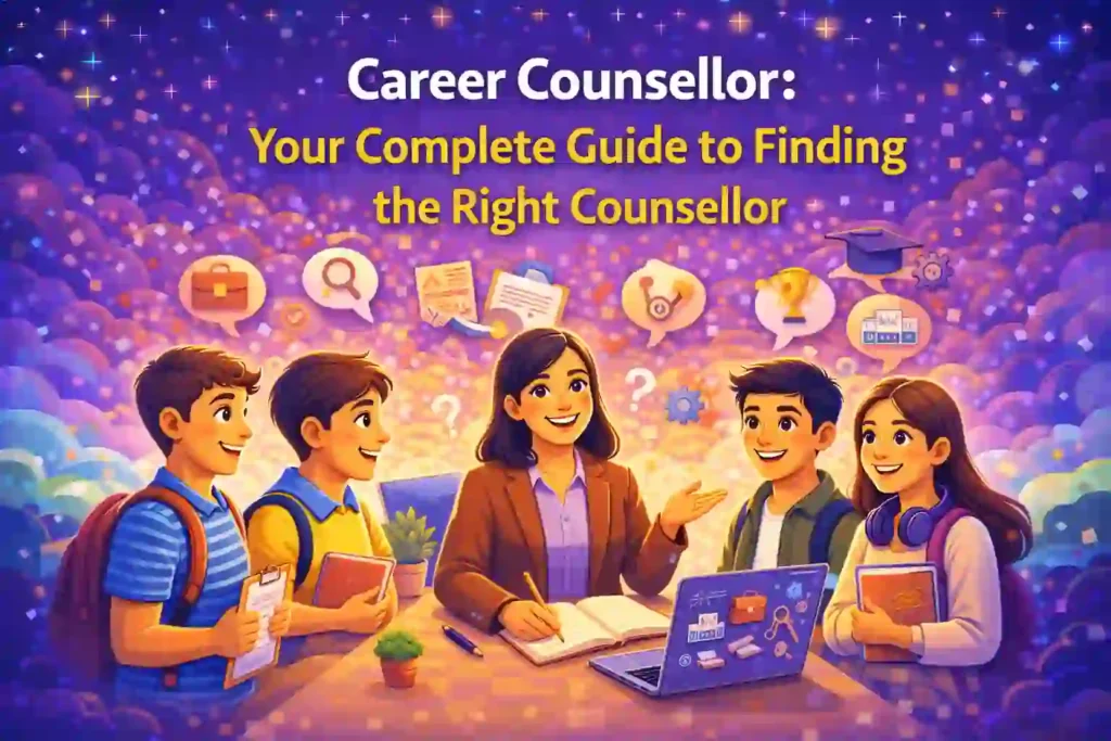 Career Counsellor: Illustration showing a career counsellor guiding students toward the right career choices.